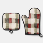 Pine Green Ivory Red Stripes Ofenhandschuh & Topflappen-Set (Vorderseite)