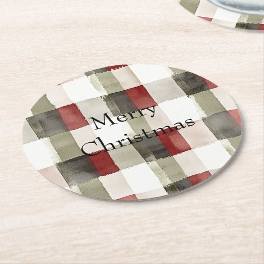 Pine Green Ivory Red Stripes Runder Pappuntersetzer (Angewinkelt)