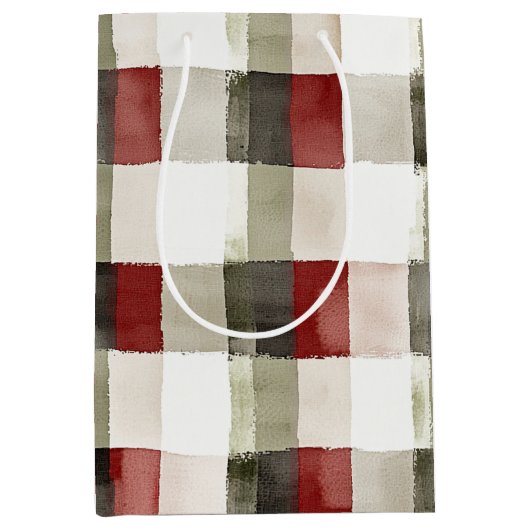 Pine Green Ivory Red Stripes Weihnachten Mittlere Geschenktüte (Vorderseite)