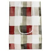 Pine Green Ivory Red Stripes Weihnachten Mittlere Geschenktüte (Rückseite)