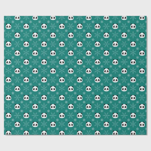 Pine Green - Niedliche Pandas mit Schneeflocken Geschenkpapier (Flach)