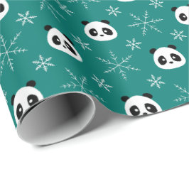 Pine Green - Niedliche Pandas mit Schneeflocken Geschenkpapier