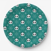 Pine Green - Niedliche Pandas mit Schneeflocken Pappteller (Vorderseite)