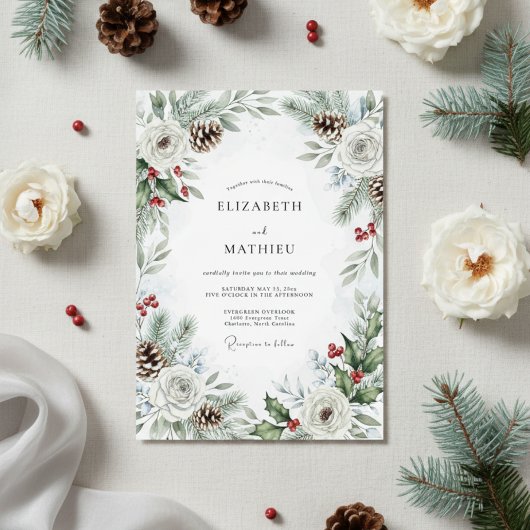 Pine Green Pinecone Winter Wedding Einladung
