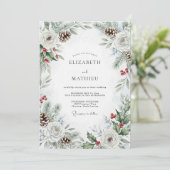 Pine Green Pinecone Winter Wedding Einladung (Stehend Vorderseite)