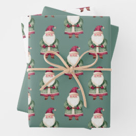 Pine Green Red MerChristmas Santa Geschenkpapier Set