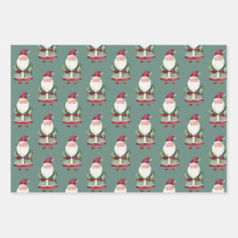 Pine Green Red MerChristmas Santa Geschenkpapier Set