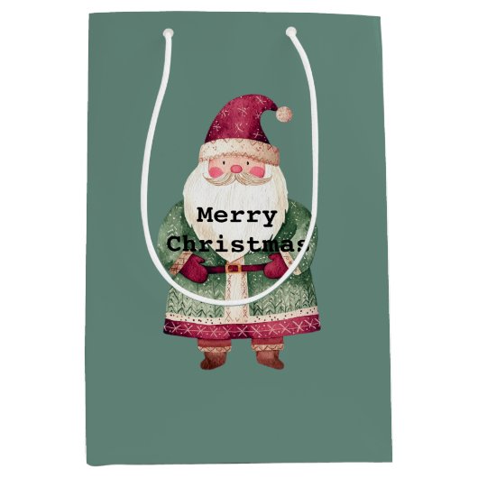 Pine Green Red MerChristmas Santa Mittlere Geschenktüte (Vorderseite)