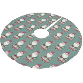 Pine Green Red MerChristmas Santa Polyester Weihnachtsbaumdecke