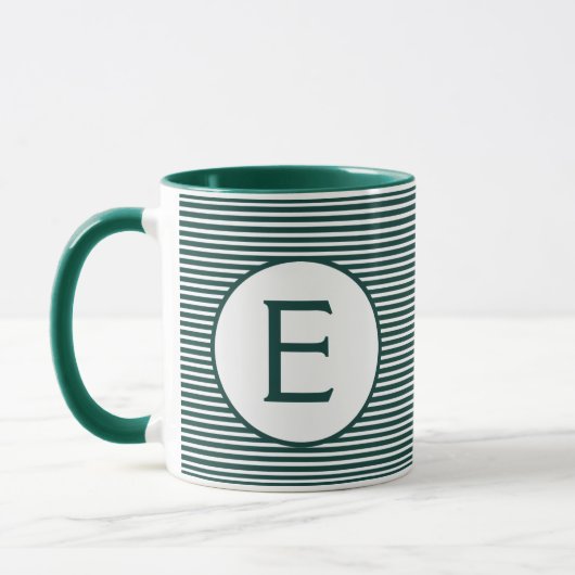 Pine Green Stripe Monogramm Tasse (Links)