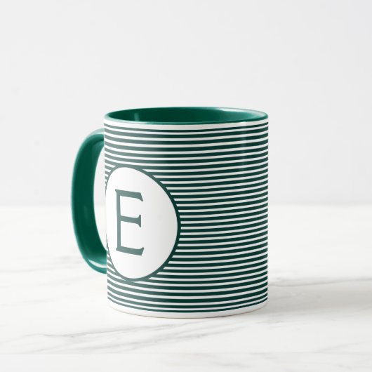 Pine Green Stripe Monogramm Tasse (Vorderseite Links)
