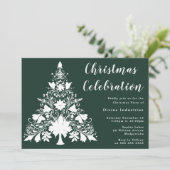 Pine Green White Tree Weihnachtsfeier Einladung (Stehend Vorderseite)
