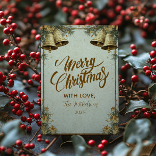 Pine Greenery Gold Bells Feiertagskarte