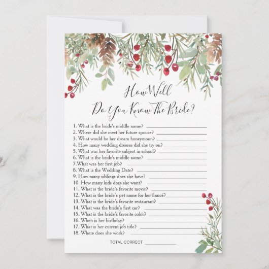 Pine Greenery wie gut kennen Sie das Bride Game Einladung (Vorderseite)