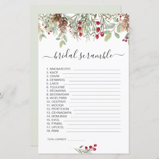 Pine Greenery Word Scramble Brautparty Game (Vorne/Hinten)