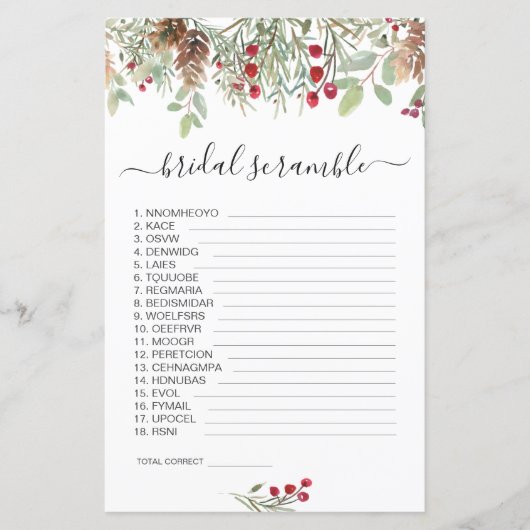 Pine Greenery Word Scramble Brautparty Game (Vorderseite)