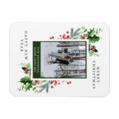 Pine Holly Berries Foto Weihnachtskarte Magnet (Horizontal)