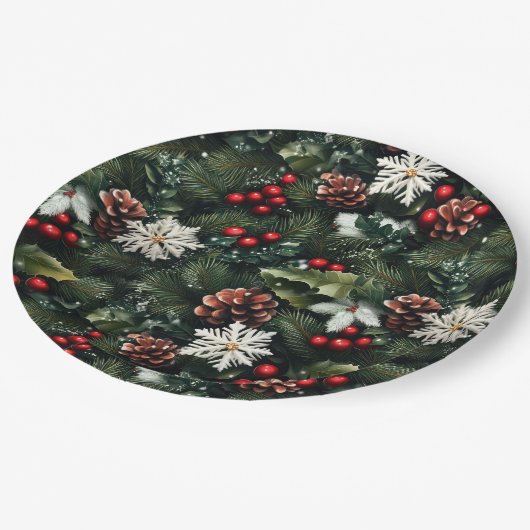 Pine & Holly Harmony Pappteller (Schrägansicht)