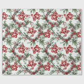 Pine Holly Red Floral Christmas Geschenkpapier (Flach)