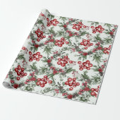 Pine Holly Red Floral Christmas Geschenkpapier (Ungerollt)