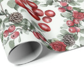 Pine Holly Red Floral Christmas Geschenkpapier (Rolleneckpunkt)