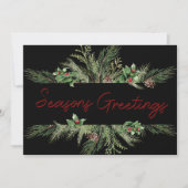 Pine Holly Script Holiday Weihnachtskarte (Vorderseite)