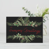 Pine Holly Script Holiday Weihnachtskarte (Stehend Vorderseite)