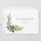 Pine Holly Script Holiday Weihnachtskarte (Rückseite)