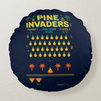 Pine Invaders Pineaple Empire Retro Games Series Rundes Kissen