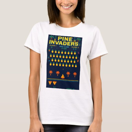 Pine Invaders-Pineapple Empire Retro Games Serie T-Shirt (Vorderseite)