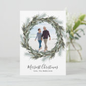 Pine Kreath Christmas Ein Foto Feiertagskarte (Stehend Vorderseite)