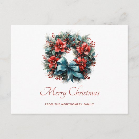 Pine Kreath mit Holly Christmas Holiday Feiertagspostkarte (Vorderseite)