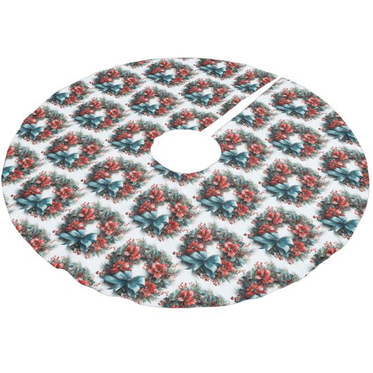 Pine Kreath mit Holly Christmas Pattern Polyester Weihnachtsbaumdecke (Schrägansicht)