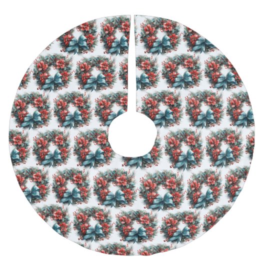 Pine Kreath mit Holly Christmas Pattern Polyester Weihnachtsbaumdecke (Vorderseite)