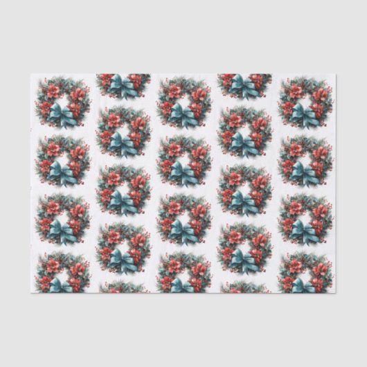 Pine Kreath mit Holly Christmas Pattern Seidenpapier (Vorderseite)