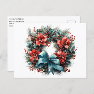 Pine Kreath mit Holly Christmas Postkarte