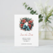 Pine Kreath mit Holly Christmas Save the Date Einladungspostkarte (Stehend Vorderseite)