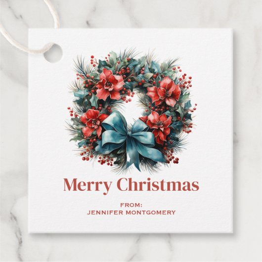 Pine Kreath mit Holly Festivals Weihnachten Geschenkanhänger (Vorderseite)