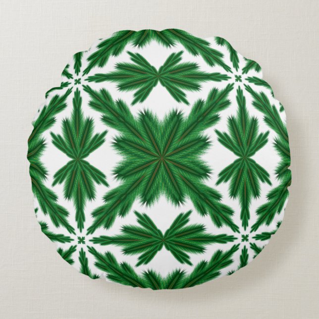 Pine Mandala Round Throw Kissen (Vorderseite)
