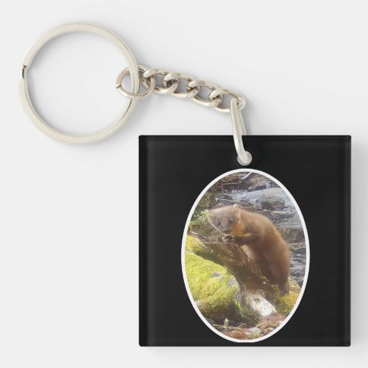 Pine Marten auf Log Schlüsselanhänger (Vorderseite)