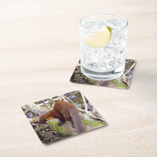 Pine Marten auf Log-Untersetzer Rechteckiger Pappuntersetzer (Vor Ort)