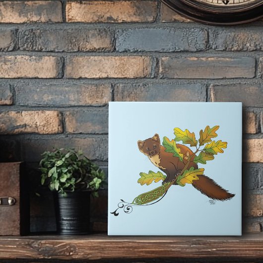 Pine Marten Herbstleaves Fliese