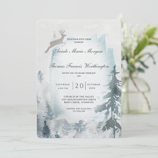 Pine Mountain Watercolor Rustikal Einladung (Stehend Vorderseite)