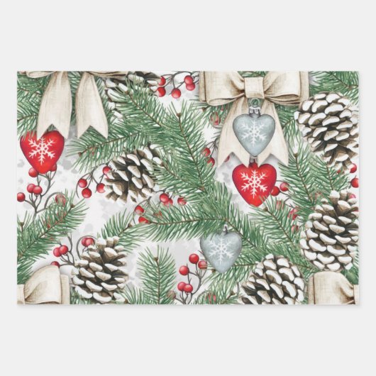 Pine-Nadeln für Weihnachten und Snowy-Pine-Kegel Geschenkpapier Set (Vorderseite 3)