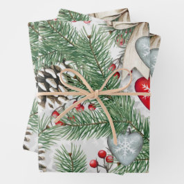 Pine-Nadeln für Weihnachten und Snowy-Pine-Kegel Geschenkpapier Set