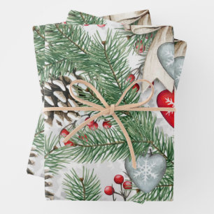 Pine-Nadeln für Weihnachten und Snowy-Pine-Kegel Geschenkpapier Set