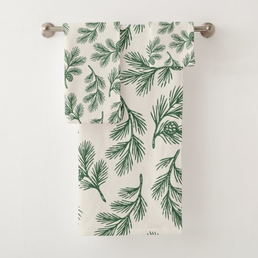 Pine Needle Lane - Botanical Pinecone Pattern Badhandtuch Set (Insitu)