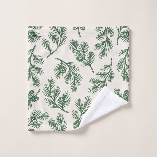 Pine Needle Lane - Botanical Pinecone Pattern Badhandtuch Set (Waschlappen)