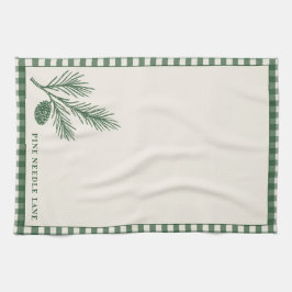 Pine Needle Lane Gingham Trim With Pinecone Accent Geschirrtuch