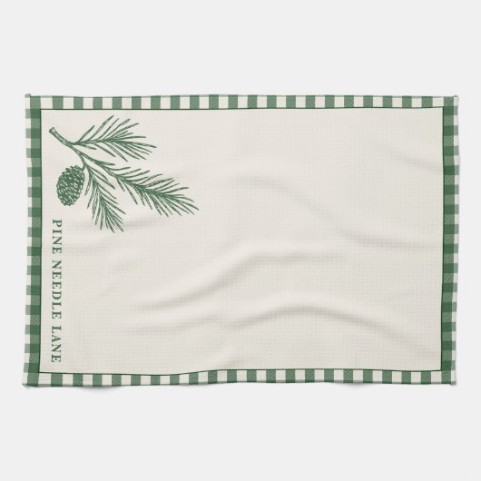 Pine Needle Lane Gingham Trim With Pinecone Accent Geschirrtuch (Horizontal)